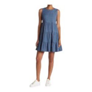 Tommy Hilfiger Chambray Polka Dot Tiered Dress 6